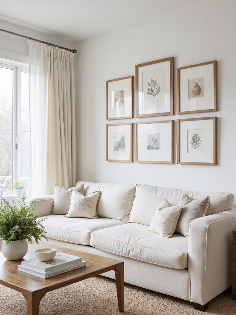 Living room with wall art hung at perfect eye level