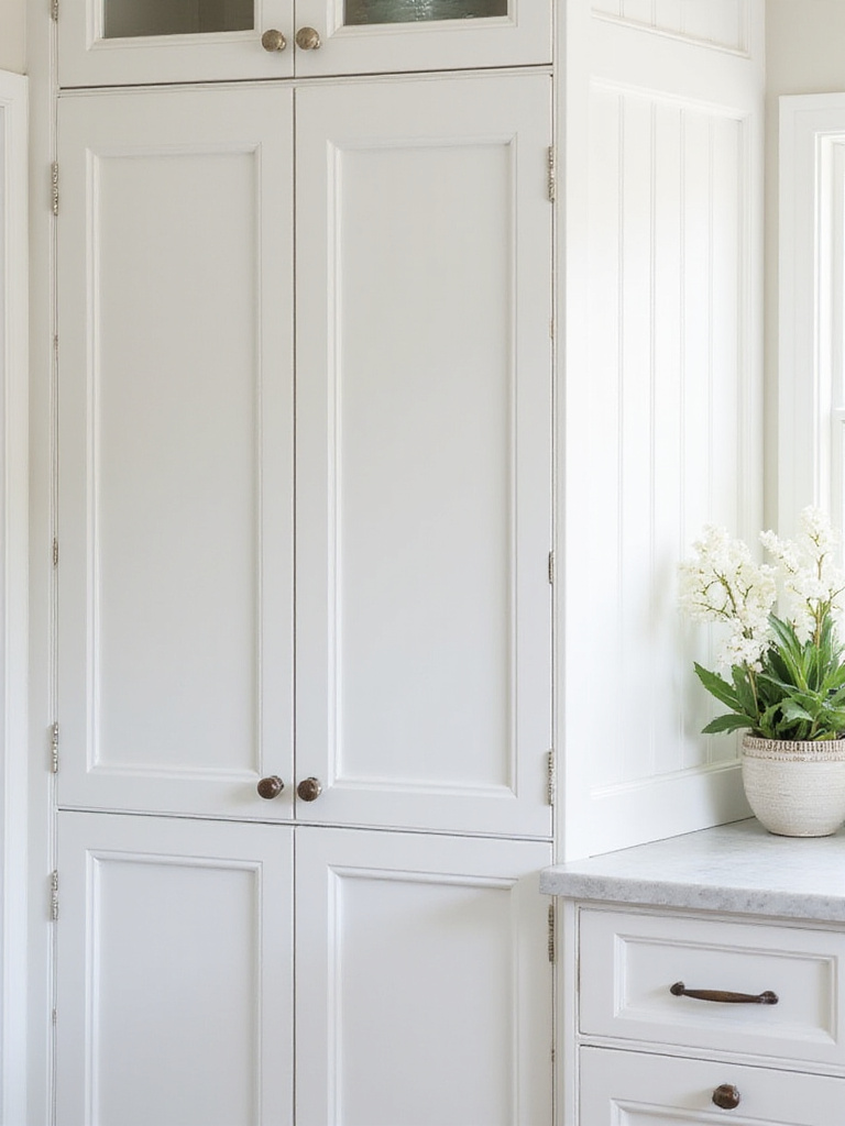 Beadboard panels on lower cabinetry or as a backsplash in a coastal kitchen, adding texture, vertical lines, and cottage-style charm.