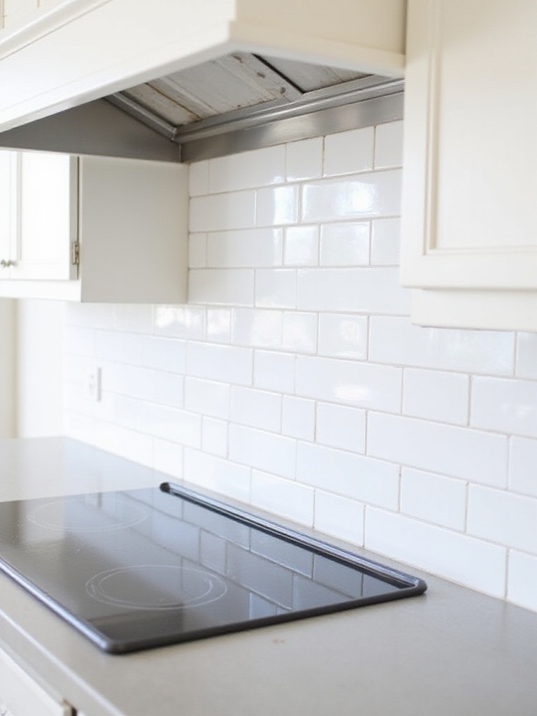 Classic white subway tile backsplash in a coastal kitchen, providing a clean, light-reflective, and timeless backdrop.