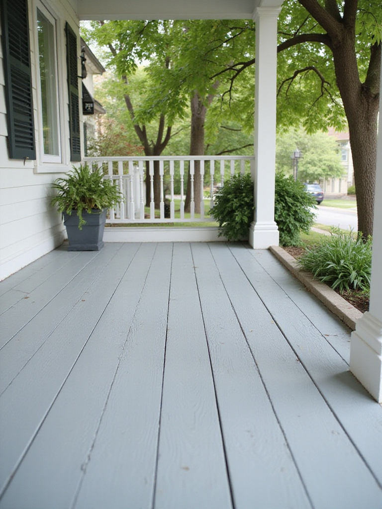 Painted light gray porch floor