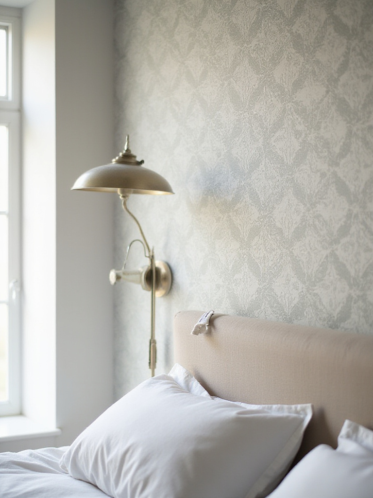 Bedroom with peel-and-stick wallpaper accent wall