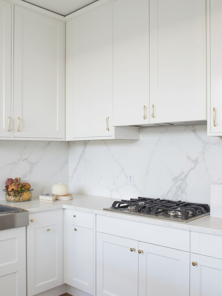 Professional kitchen with white cabinets and easy-to-clean backsplash