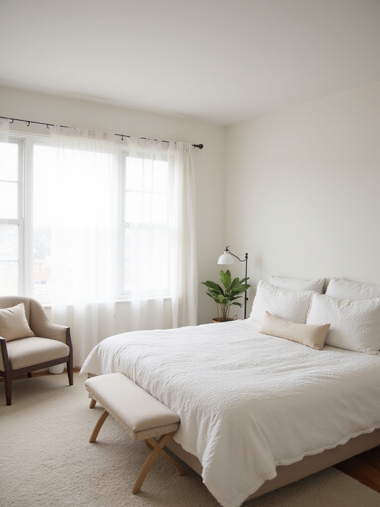 Rearranged bedroom layout with bed under window and reading nook in corner