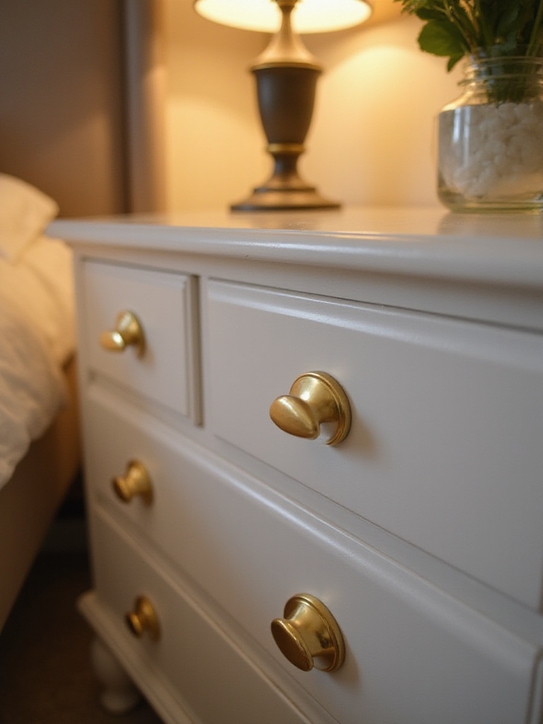 Bedroom dresser with new gold hardware drawer pulls