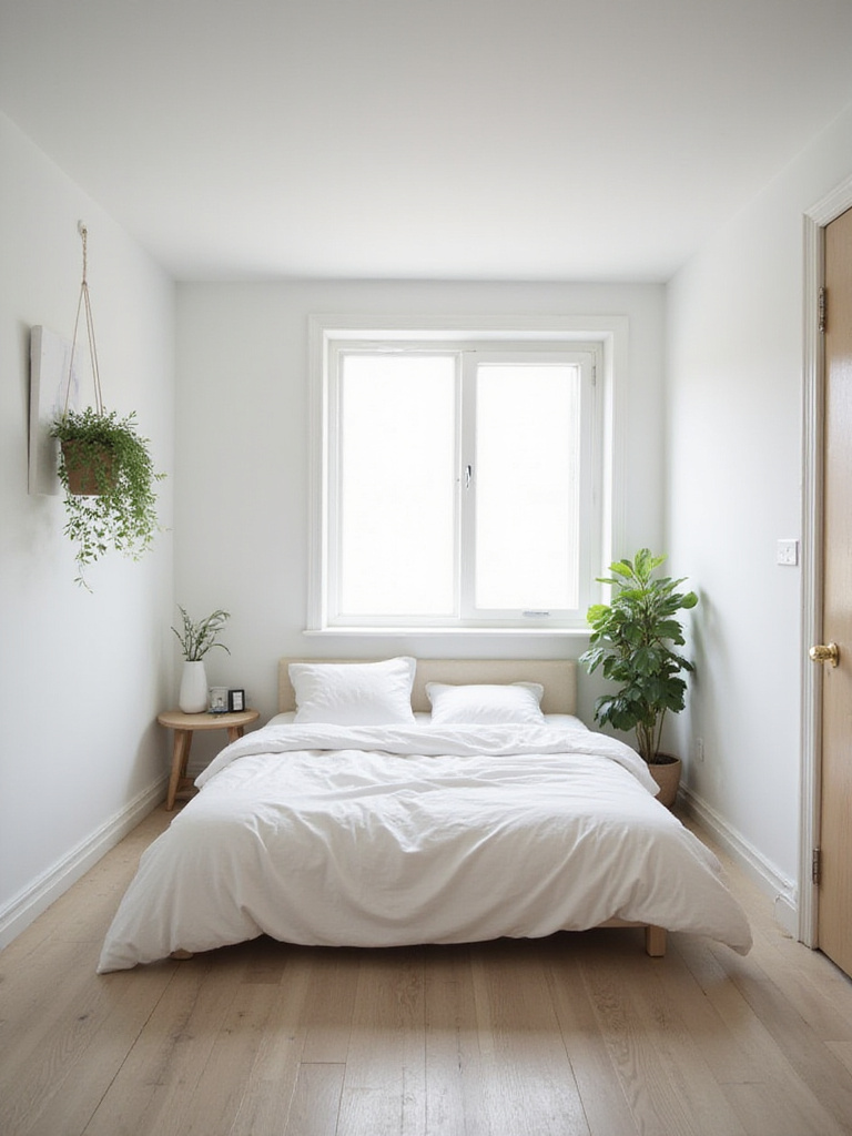Clean and minimalist small bedroom with ample natural light, showcasing the spaciousness achieved through decluttering.