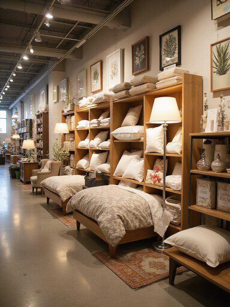 Selection of discounted bedroom decor items at a home goods store.