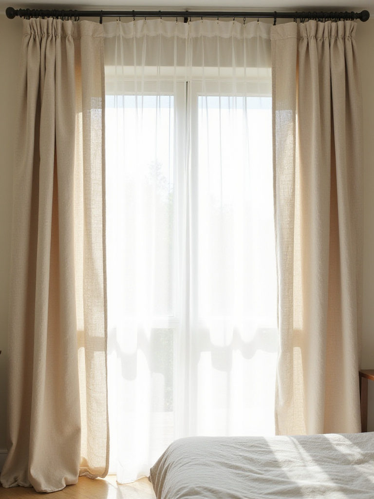 Affordable bedroom curtains in a bright and airy room