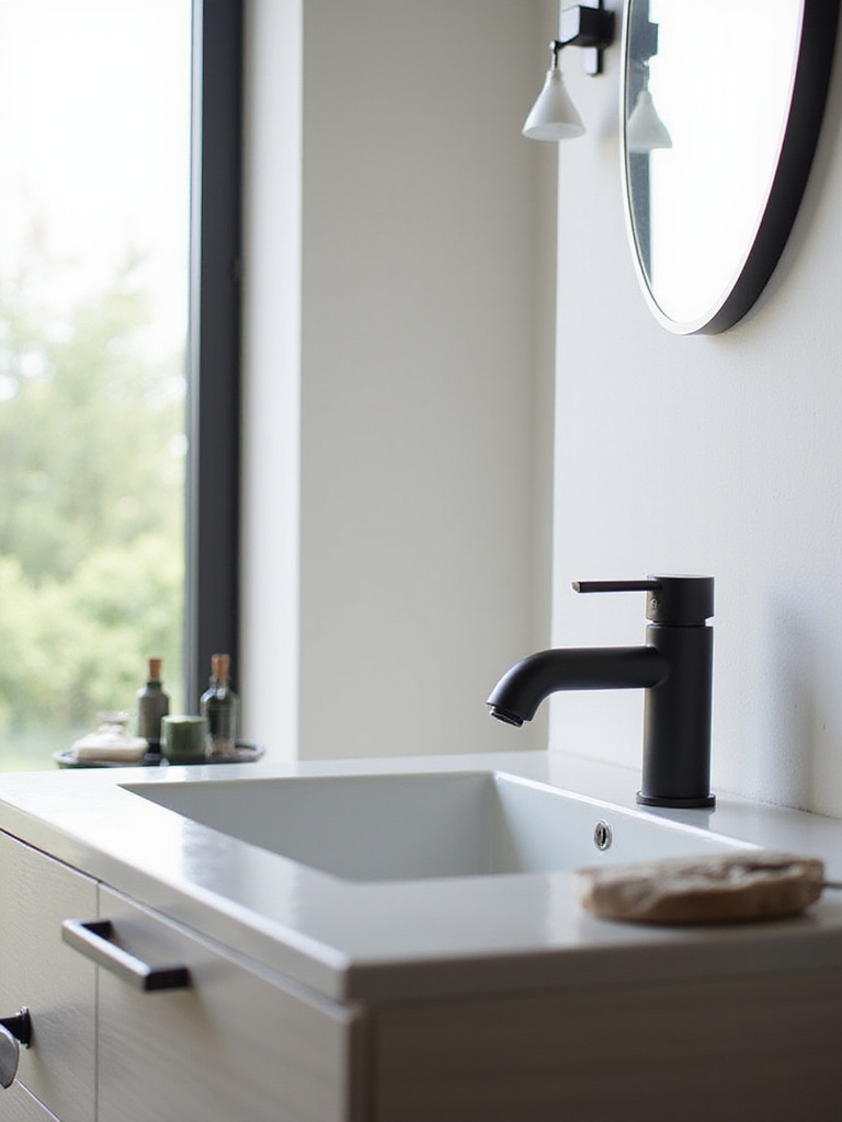 Modern bathroom with upgraded faucets and sinks showcasing a cohesive design.