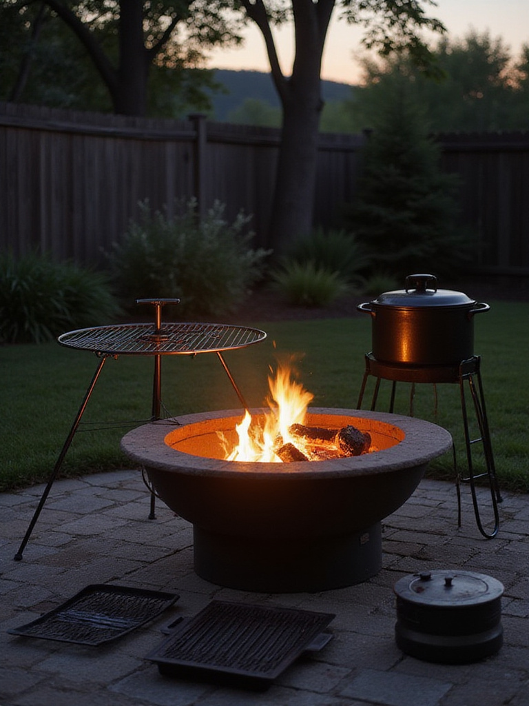 Backyard firepit with cooking attachments for outdoor culinary adventures
