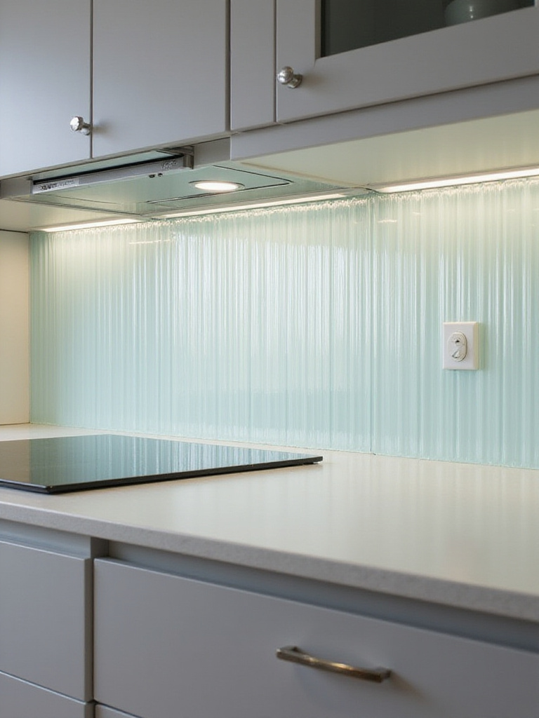 Modern kitchen with translucent fluted glass backsplash
