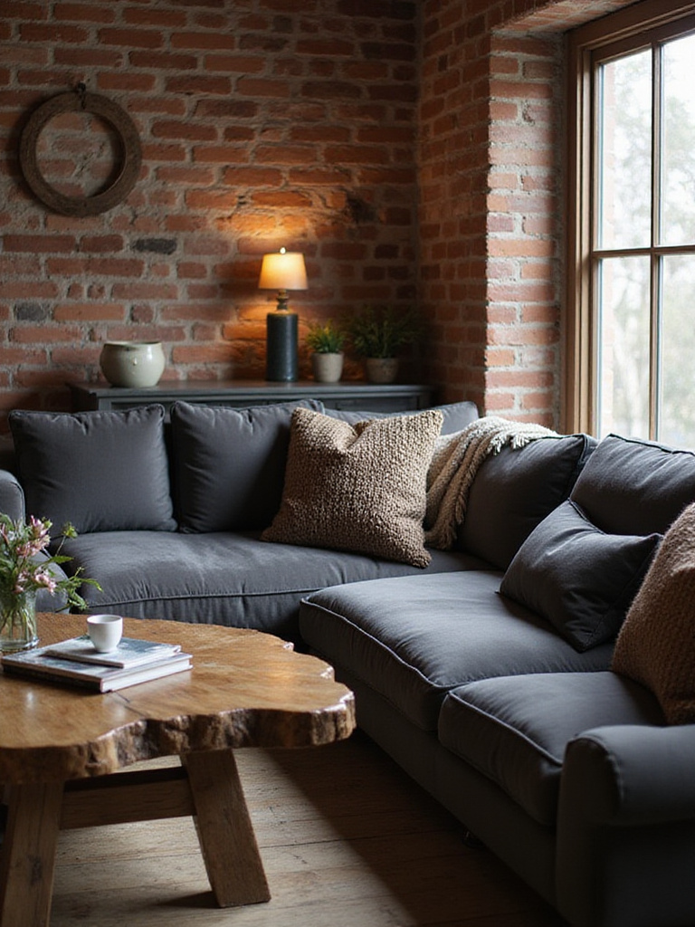 Cozy rustic living room with a balance of raw and refined elements