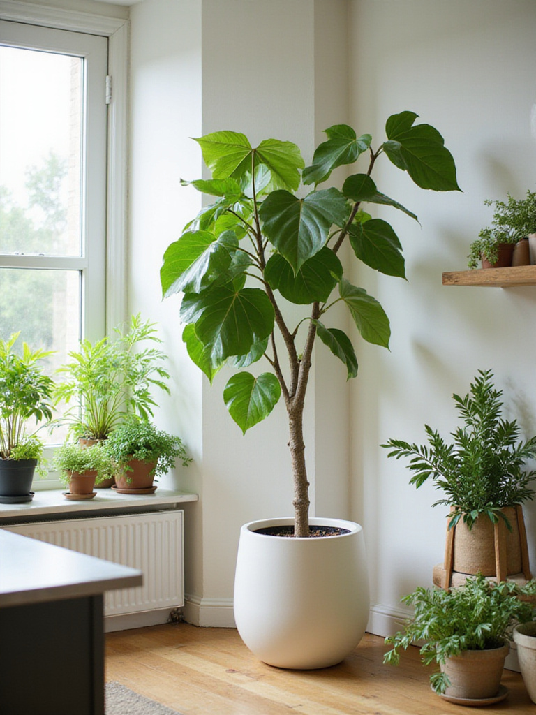 A modern kitchen featuring vibrant plants enhancing the design.