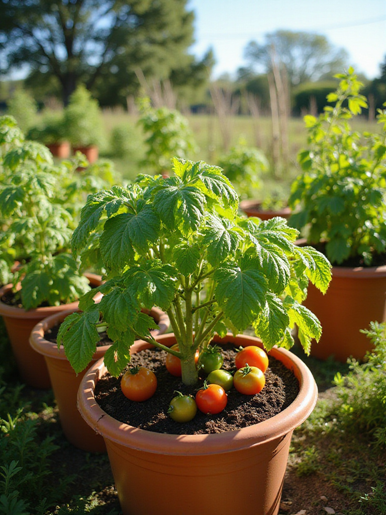 Container vegetable garden optimized for sunlight exposure with vibrant plants and colorful vegetables.