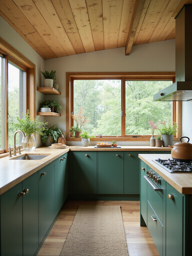 Eco-friendly green kitchen cabinets made from sustainable materials