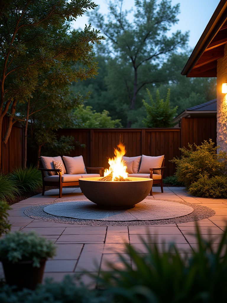 Beautiful backyard firepit area with seating, showcasing optimal placement for safety and enjoyment.