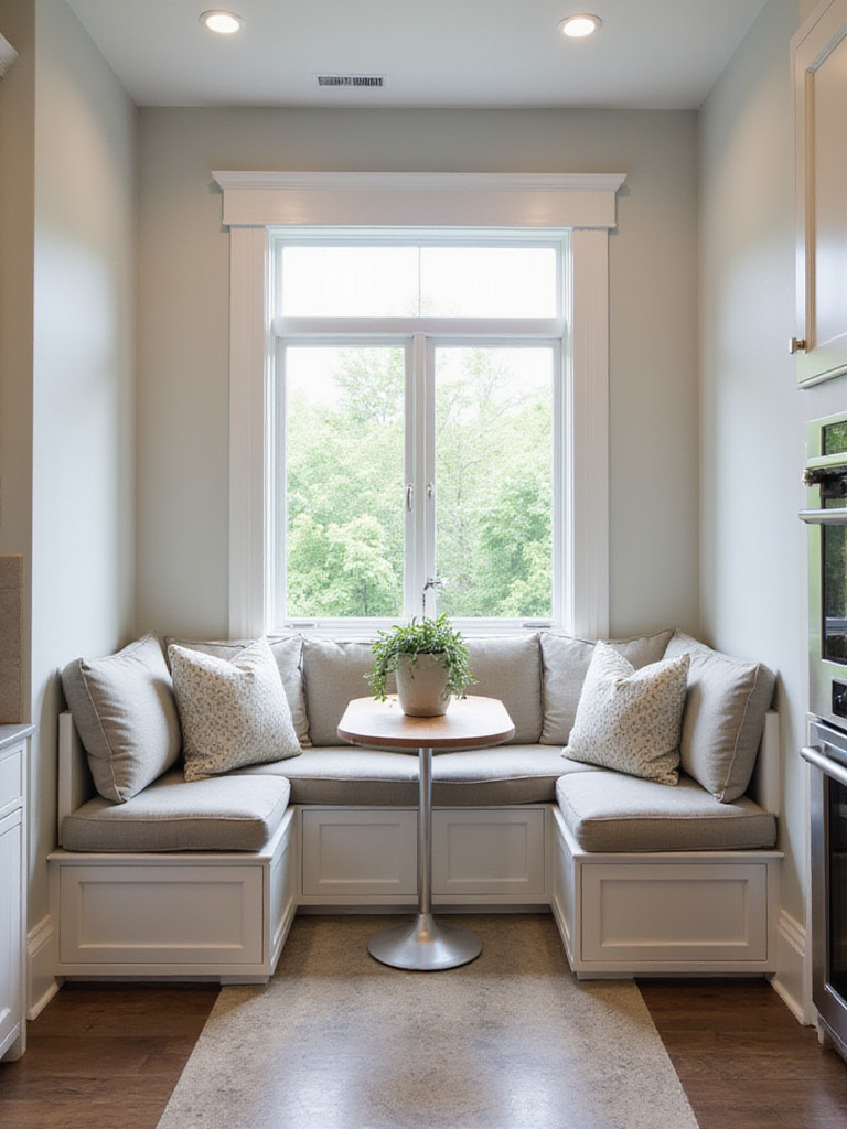 Modern kitchen with L-shaped banquette and natural light