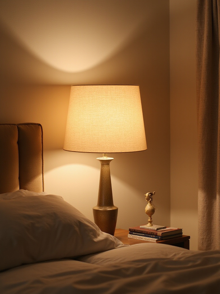 Cozy bedroom with soft glow from diffused shades