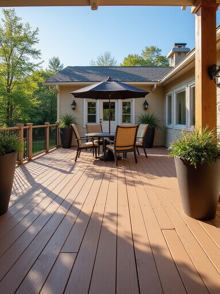 Professional photo of an outdoor deck featuring affordable composite-look decking alternatives.