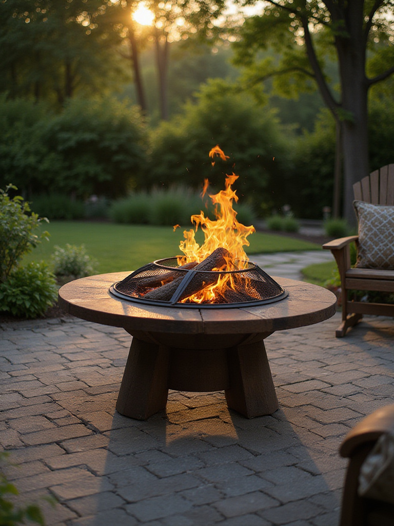 A well-maintained firepit in a lush backyard setting, showcasing the importance of firepit maintenance.