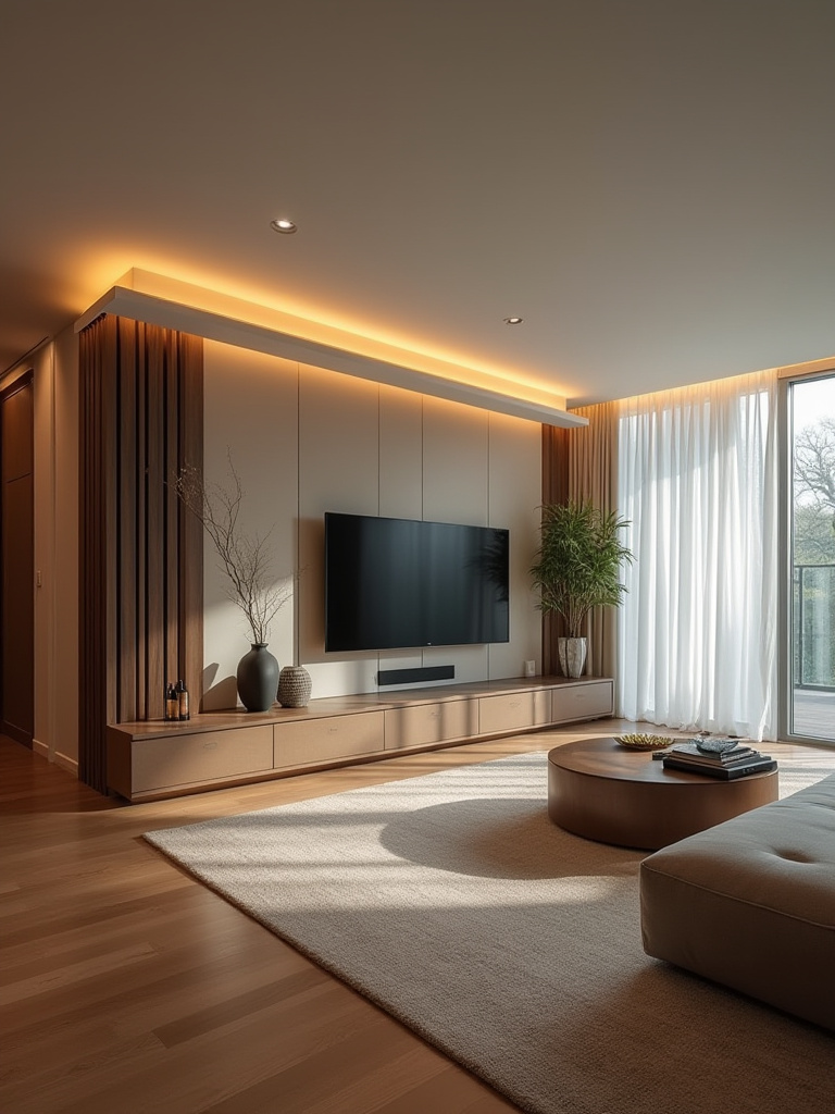 Modern living room with integrated smart home technology