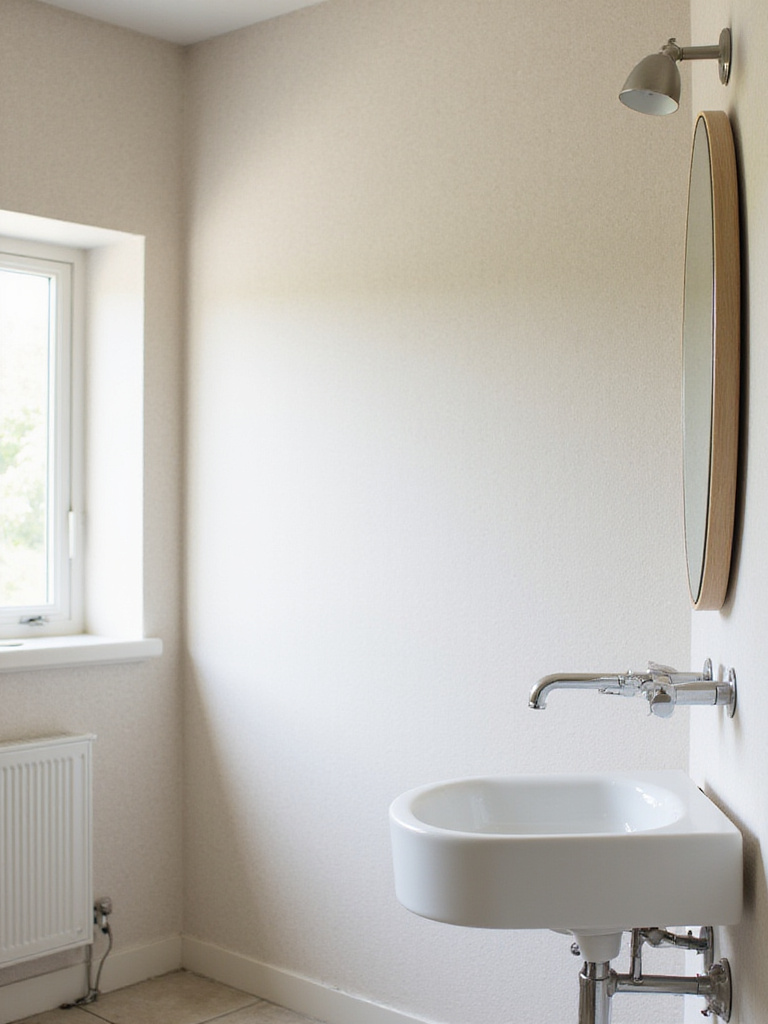 Serene bathroom with subtle minimalist wallpaper designs