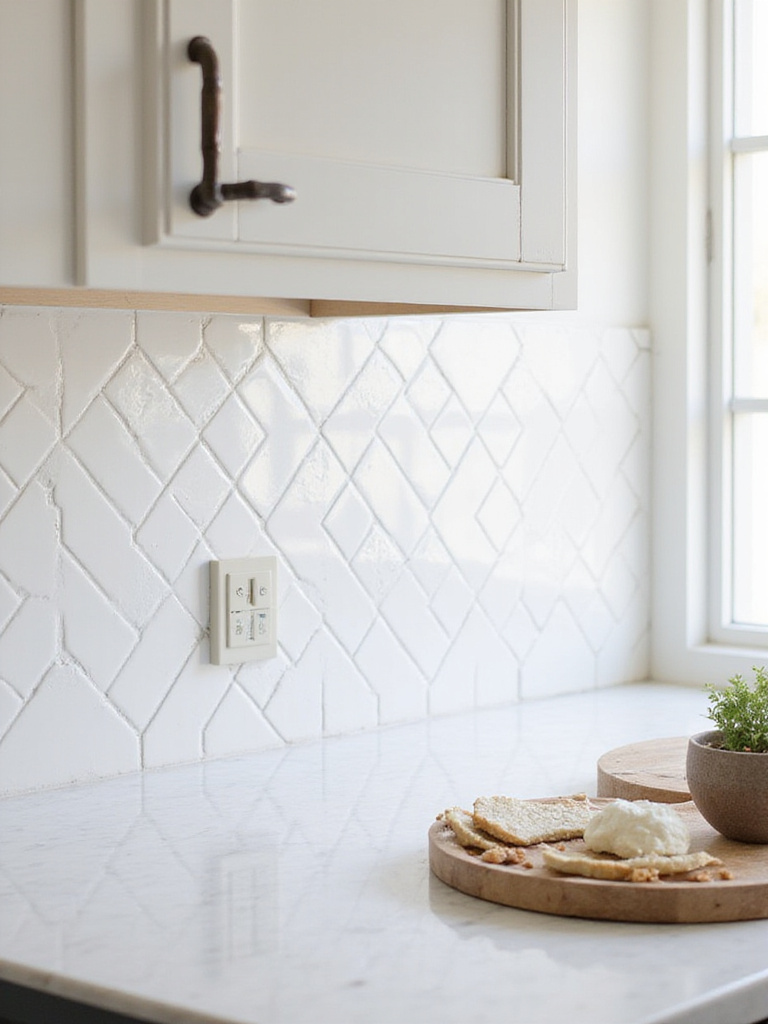Herringbone subway tile backsplash in a modern kitchen