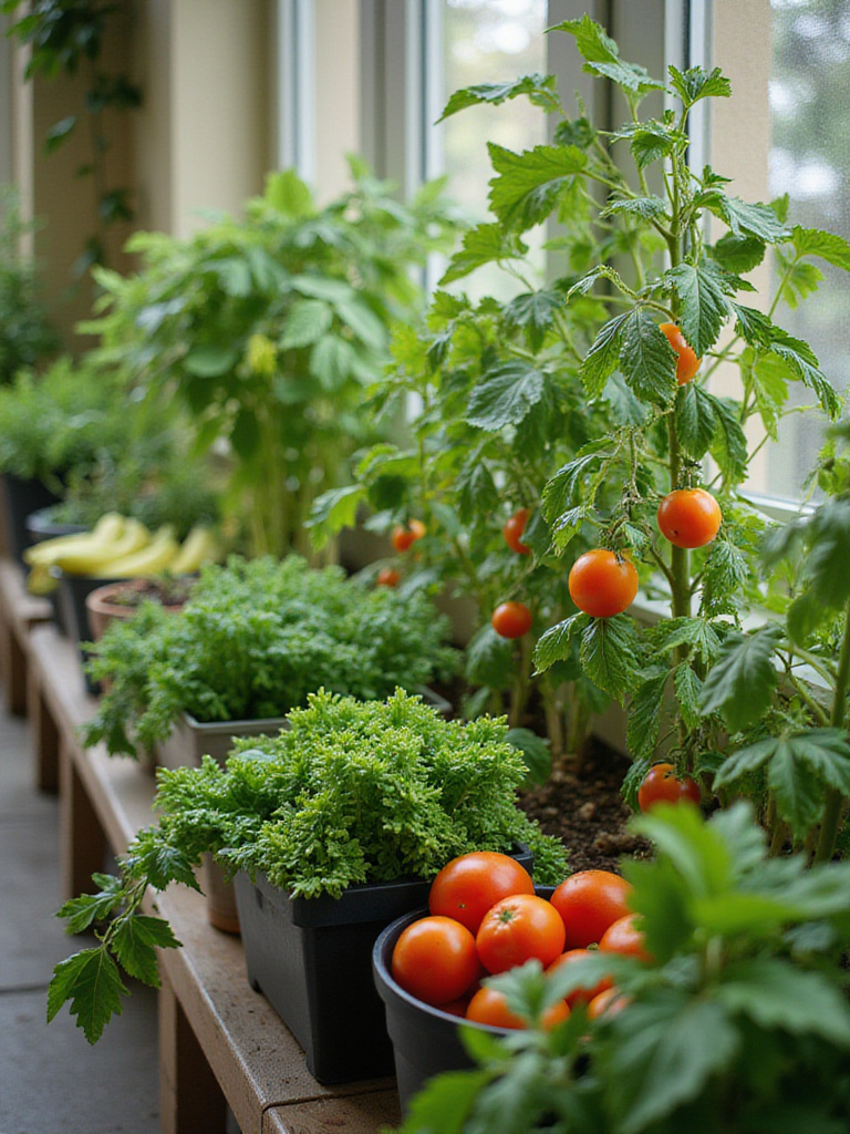 Container garden featuring compact vegetables on a small balcony