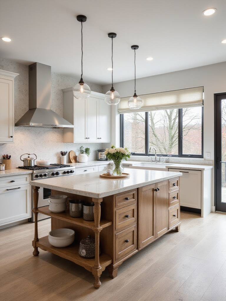 Professional photo of a multifunctional kitchen island in a modern kitchen setting