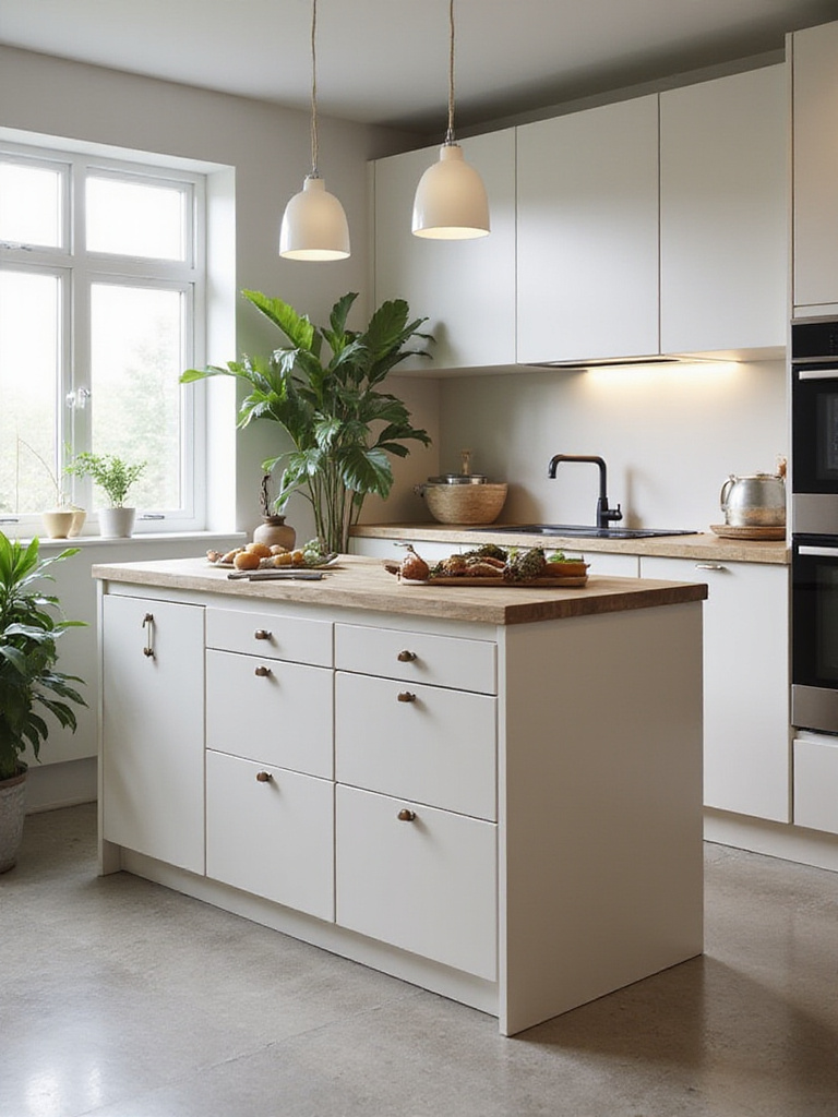 Compact island cabinet in a small kitchen, showcasing modern design and functionality.