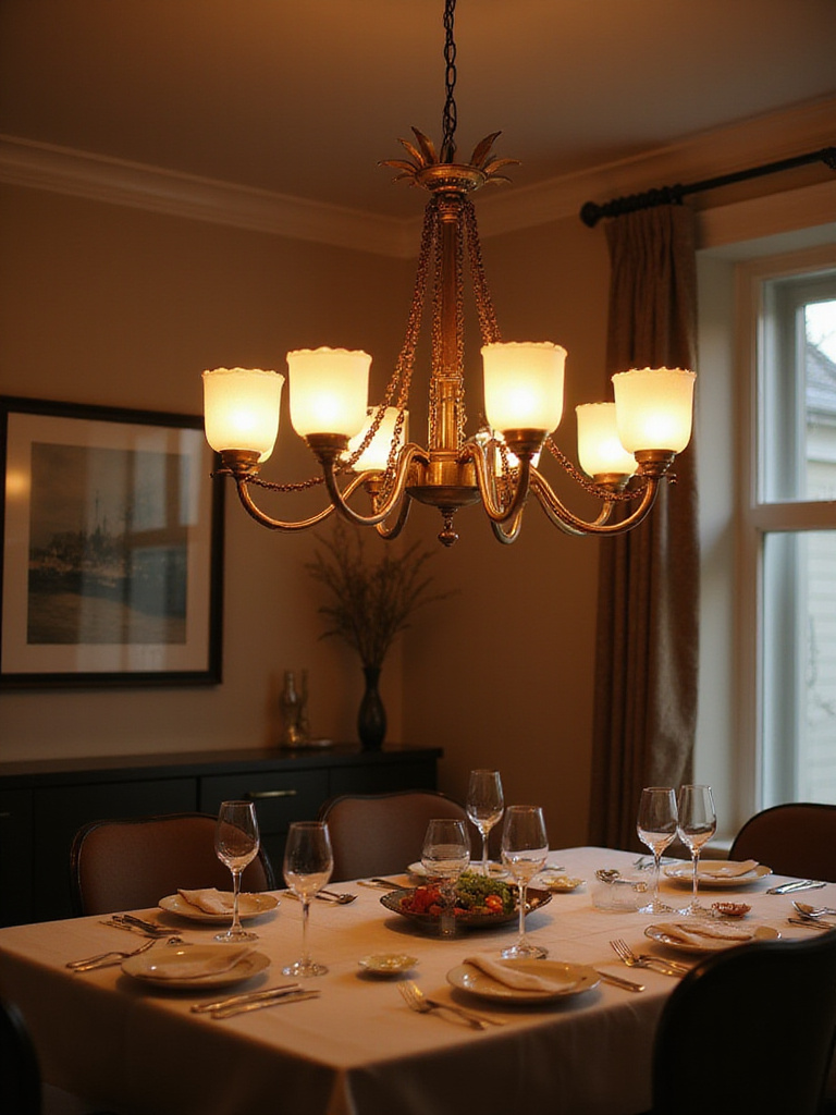 Elegant dining room chandelier with strategic bulb placement for maximum light output