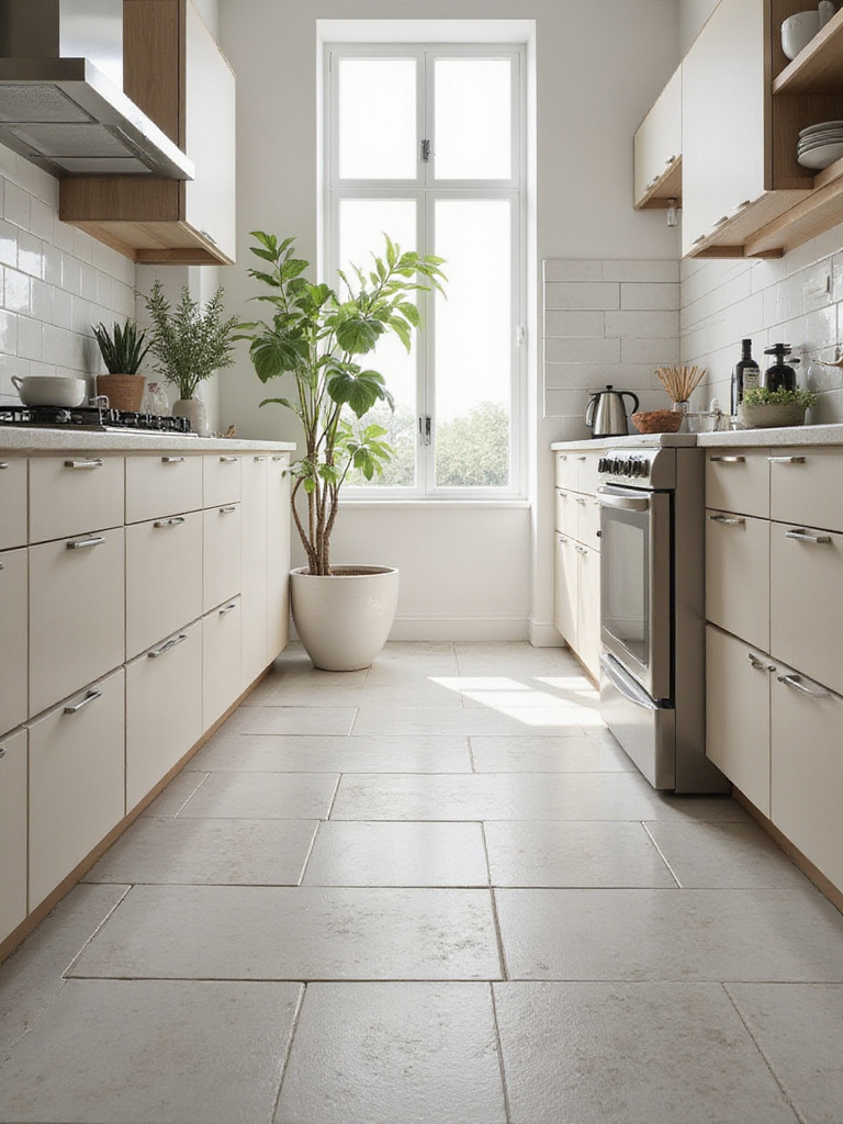 Modern kitchen with low-porosity tiles showcasing cleanliness and maintenance ease