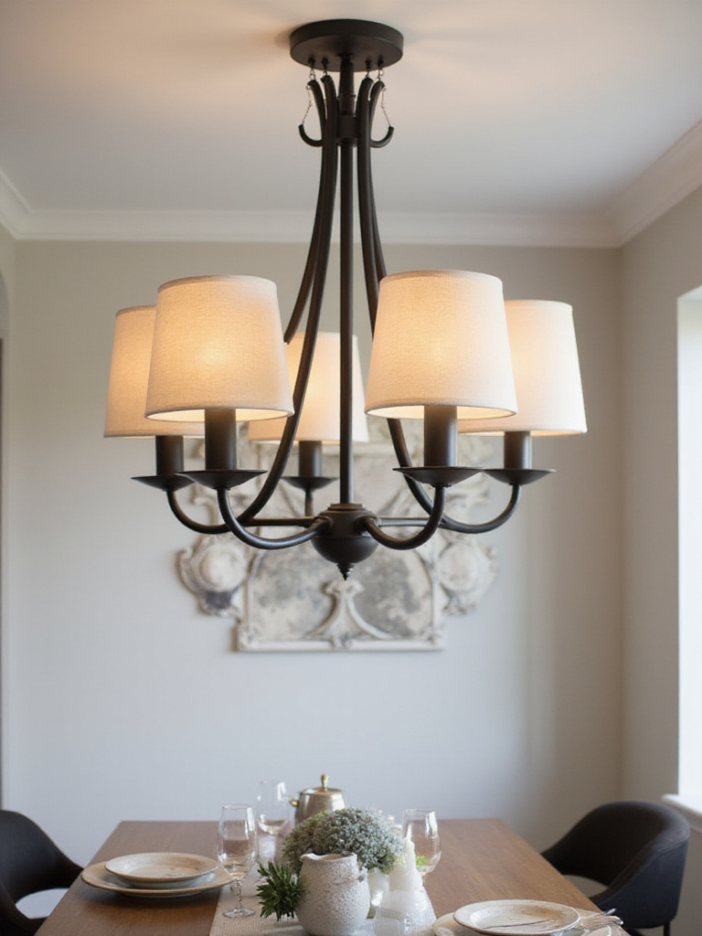 Revitalized chandelier with modern shades in a dining room