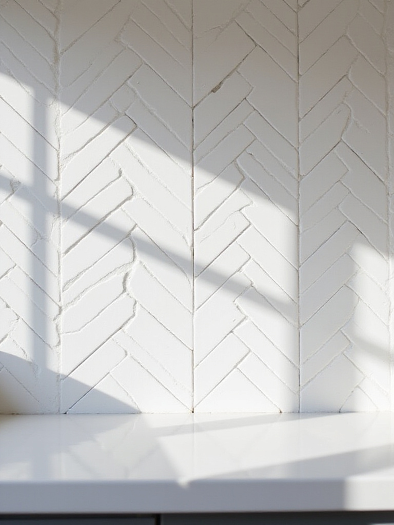 Modern kitchen with herringbone subway tile backsplash