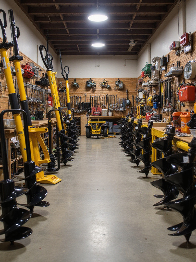 A variety of specialized tools available for rent in a professional tool rental shop