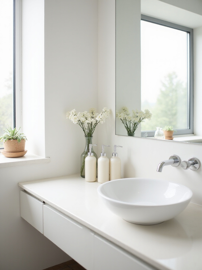 Minimalistic bathroom with decluttered surfaces promoting visual calm