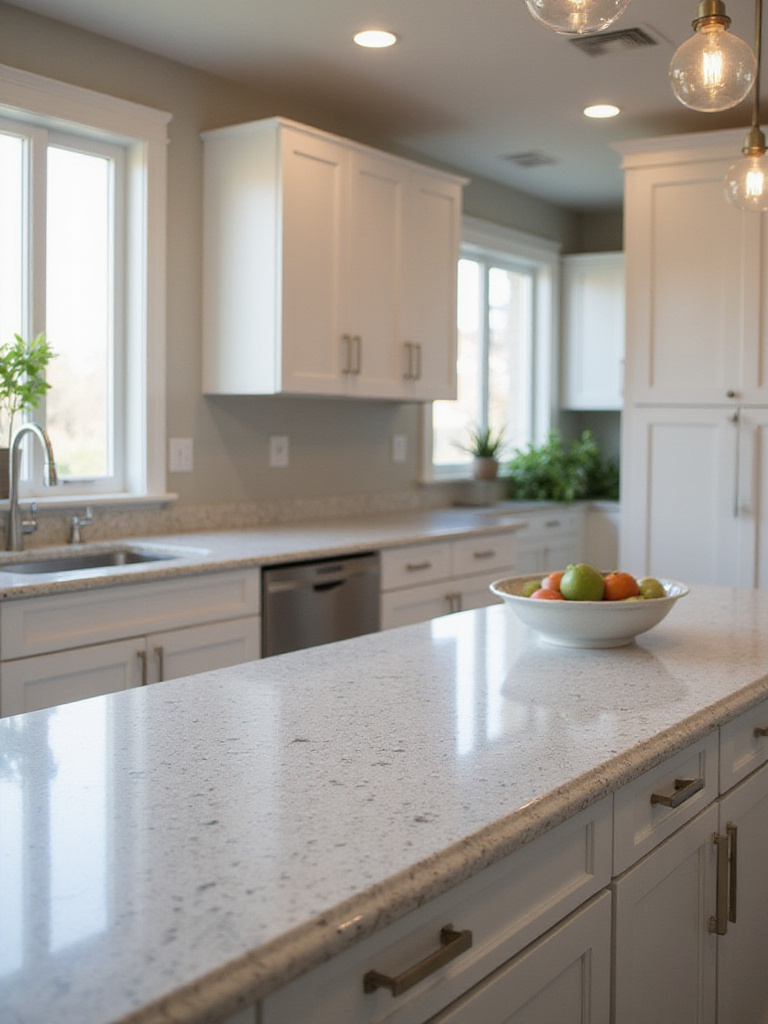 A stylish kitchen with various durable countertop materials showcasing beauty and functionality.