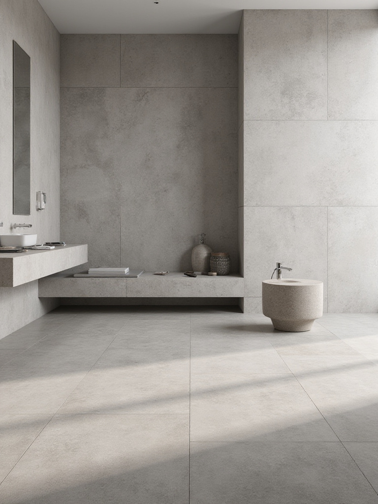 Minimalist bathroom design featuring durable materials with a serene atmosphere.