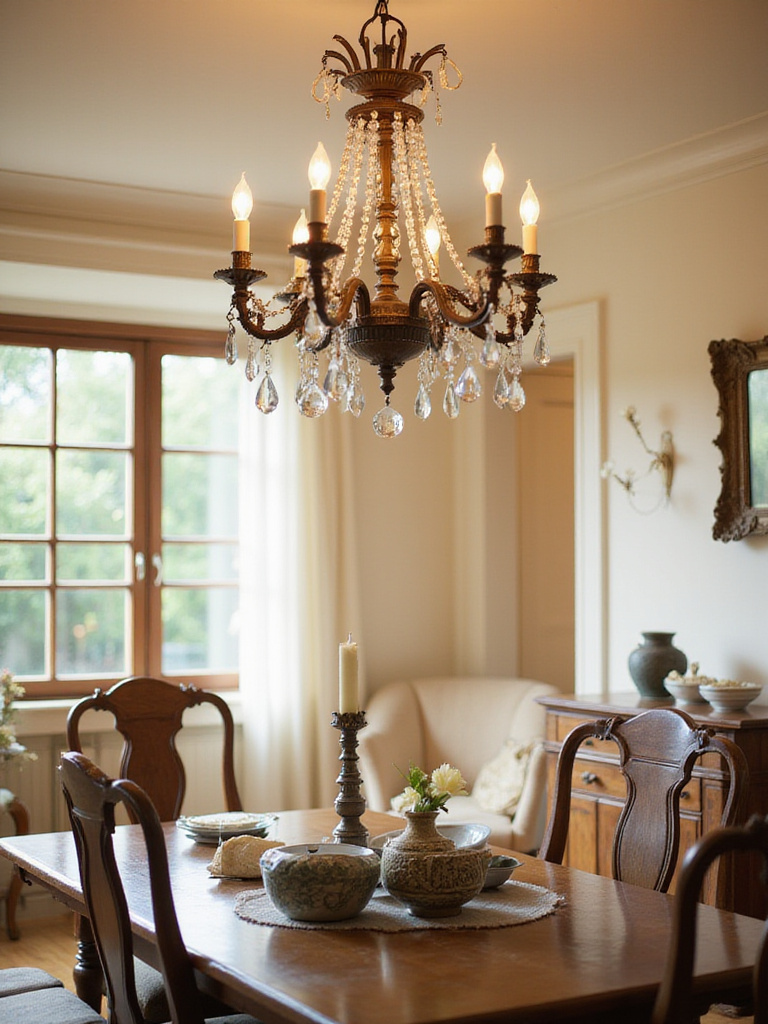 Elegant dining room with chandelier showcasing a perfect finish complementing the room's aesthetic.