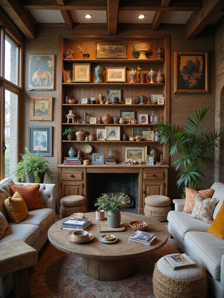 Eclectic living room with unique decorative accessories