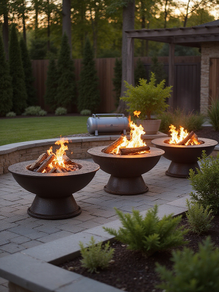 Backyard firepit options showcasing wood, propane, and natural gas fuels.