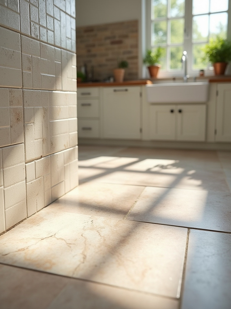 Kitchen tile samples displayed under natural light, showcasing various colors and finishes.