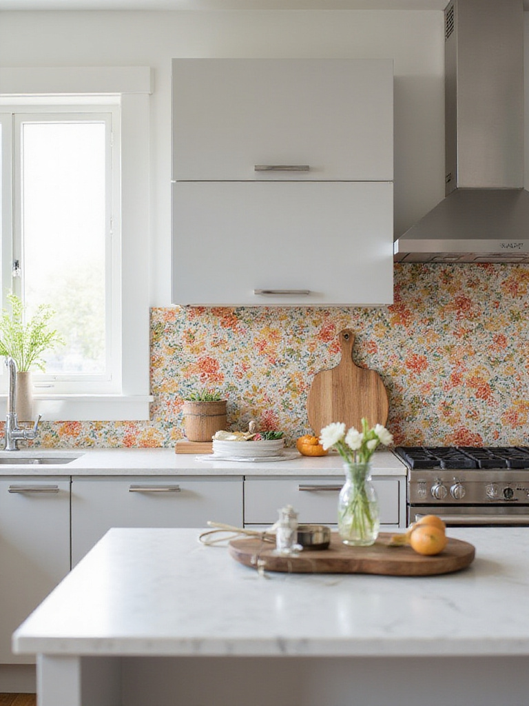 Modern kitchen with stylish peel-and-stick tile backsplash