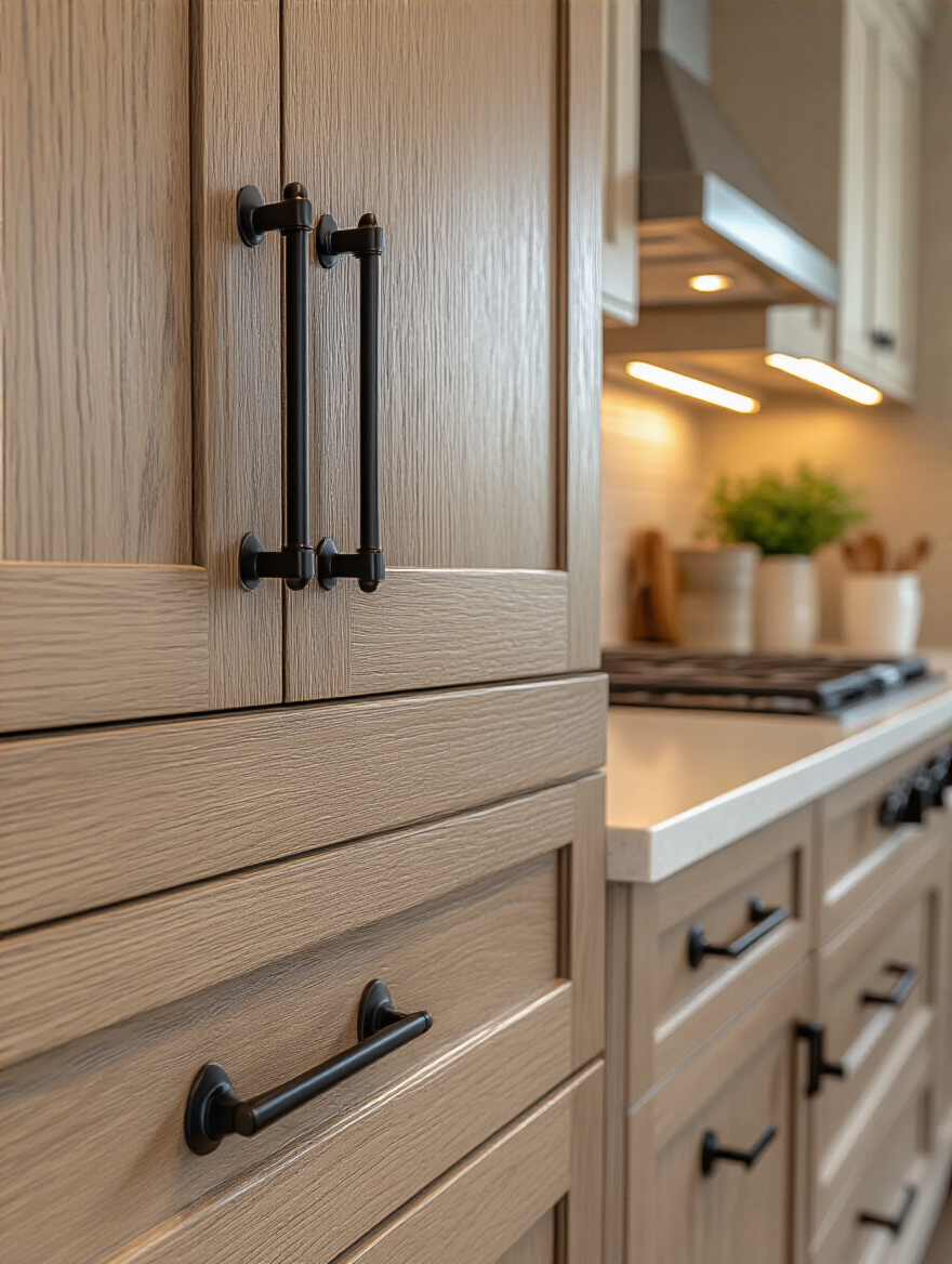Stylish kitchen cabinets with modern matte black hardware