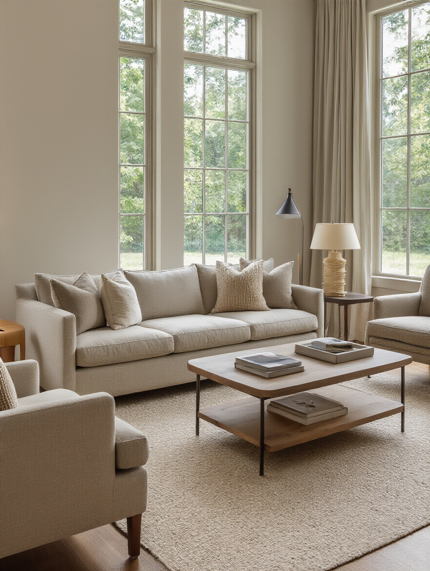 Living room with perfectly right-sized furniture arranged to avoid overcrowding and maintain balance