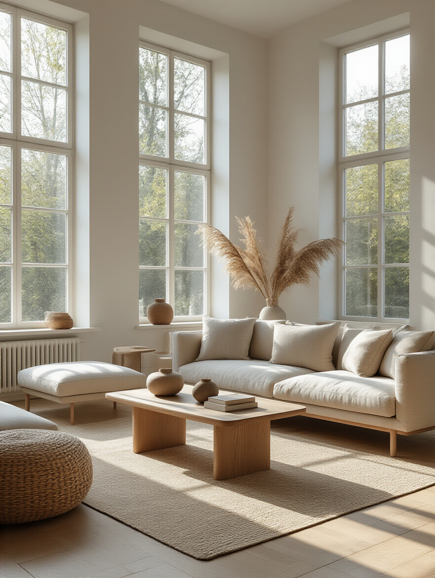 Minimalist living room with scaled furniture sizes for perfect room proportion