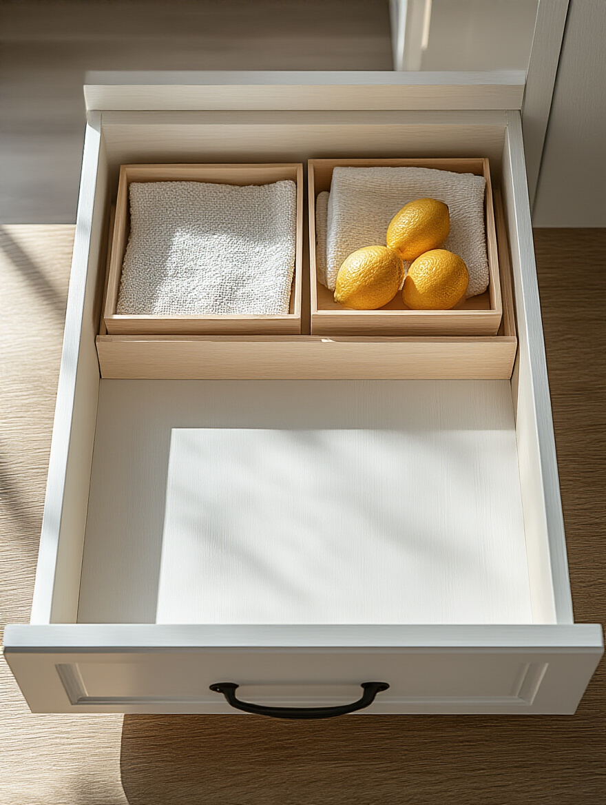 Empty and clean kitchen drawer ready for decluttering and reorganization