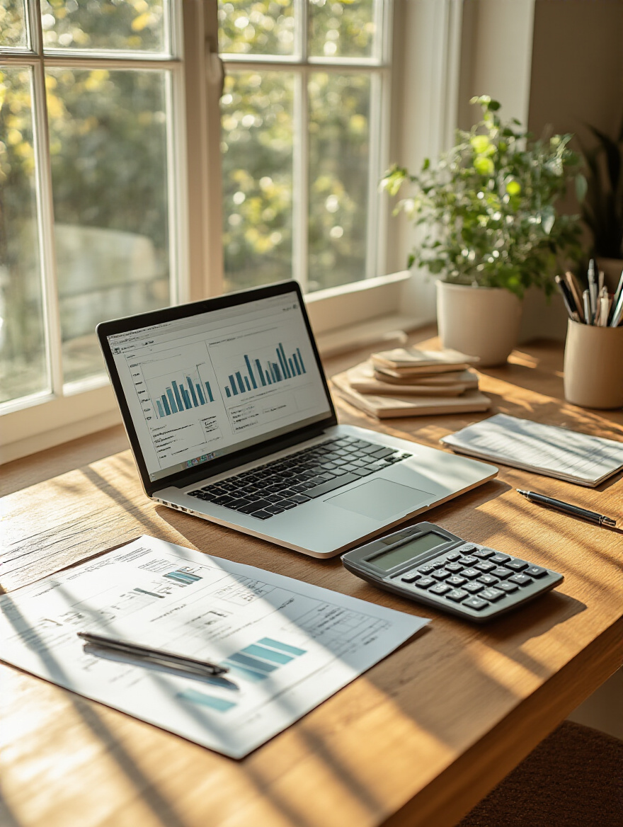 A kitchen workspace with budgeting tools for remodeling