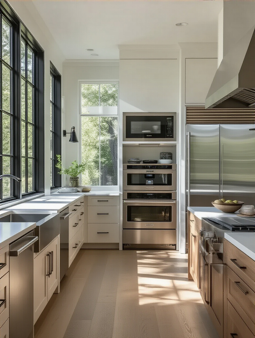 Modern kitchen featuring seamlessly integrated appliances and custom cabinetry.
