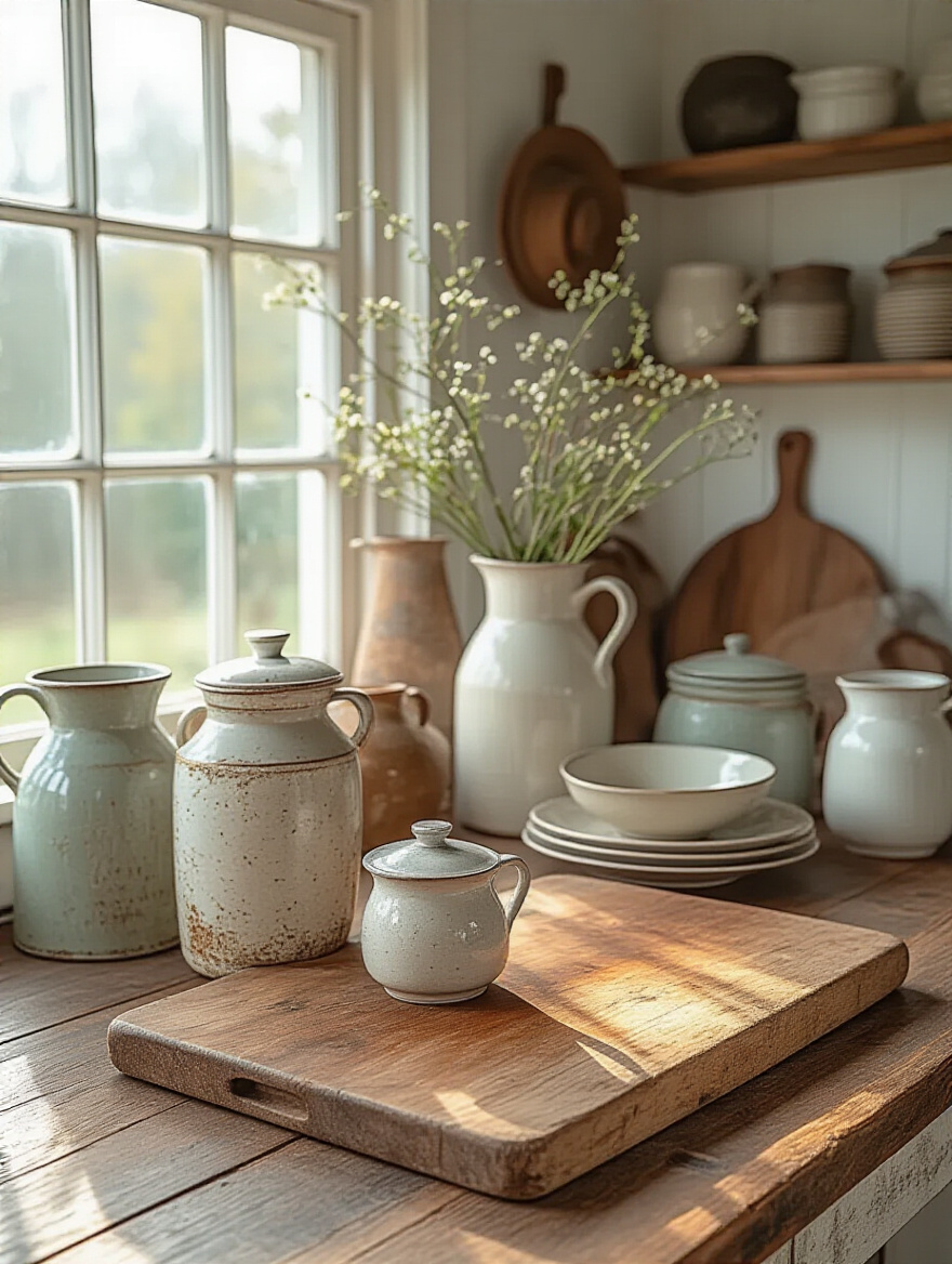 Stylish kitchen with thrifty decor and vintage kitchenware.
