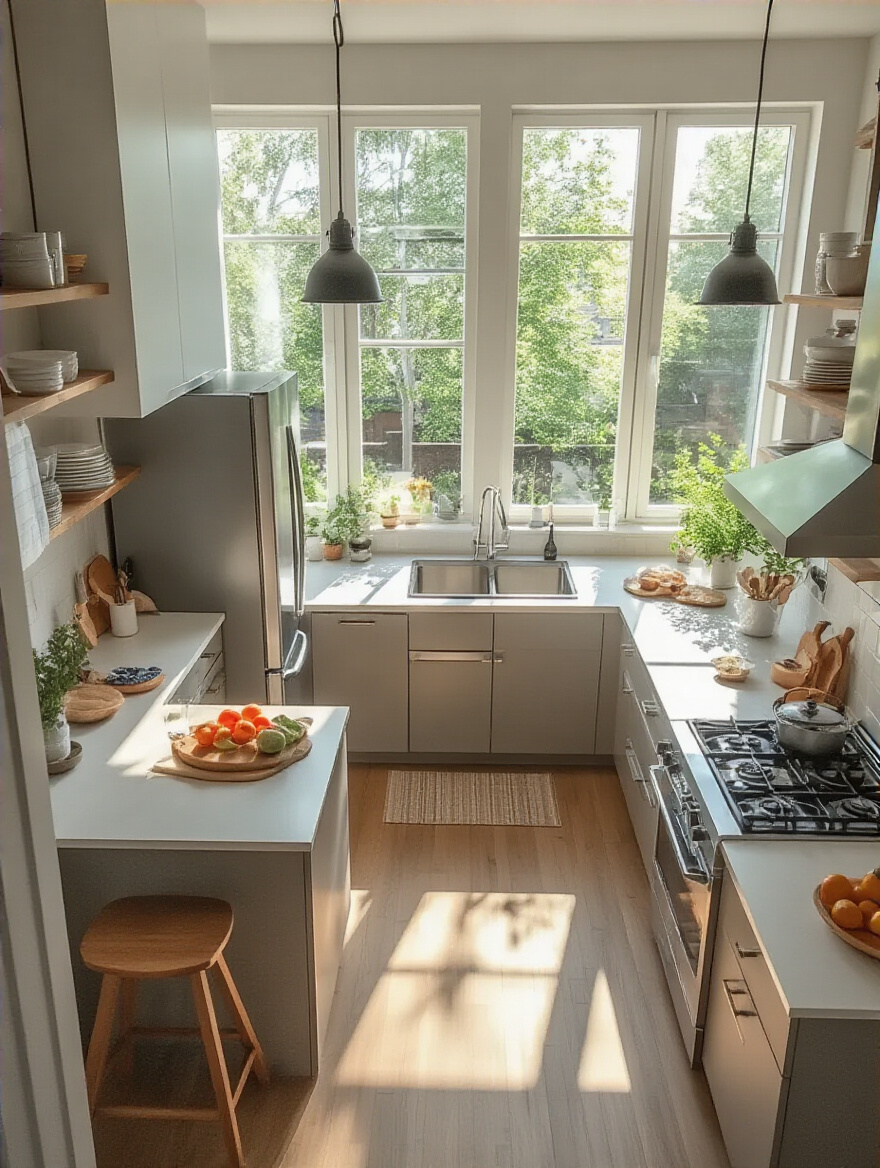 Modern kitchen layout emphasizing the efficient work triangle design